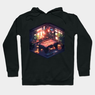 Luminous Isometric Haven: Cool Lighting and Pool Table Hoodie